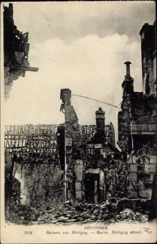 Ak Soissons Aisne, Ruines, rue Matigny