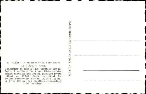 Ak Paris VII, La Tour Eiffel, Eiffelturm, Le Sommet