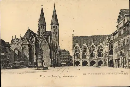 Ak Braunschweig in Niedersachsen, Altstadtmarkt, Kirche