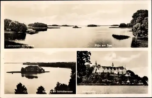 Ak Plön am See, Schloßpartie, Blick auf eine Insel