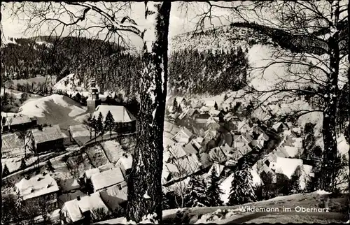 Ak Wildemann Clausthal Zellerfeld im Oberharz, Durchblick auf Ort im Winter