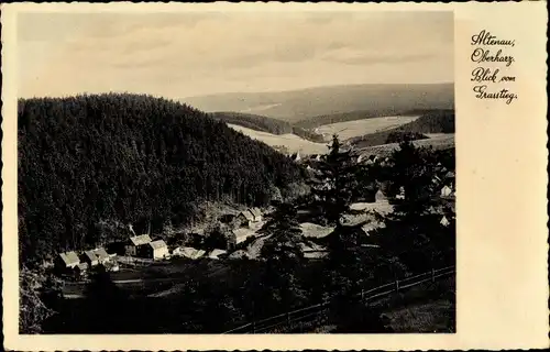 Ak Altenau Clausthal Zellerfeld im Oberharz, Blick vom Grasstieg auf Ort mit Umgebunng