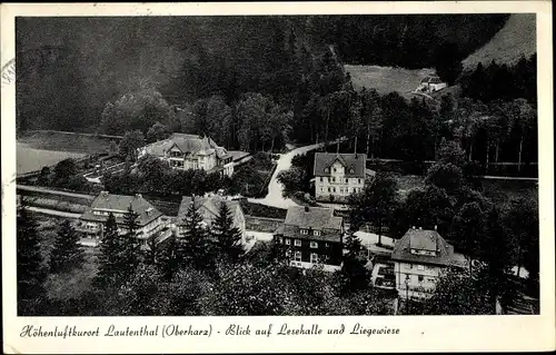 Ak Lautenthal Langelsheim im Oberharz, Blick auf Lesehalle und Liegewiese