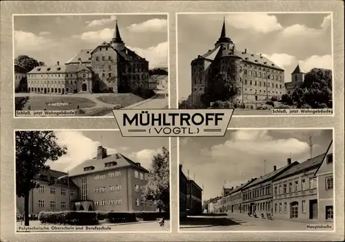 Ak Pausa Mühltroff im Vogtland Sachsen, Schloss, Polytechnische Oberschule und Berufsschule