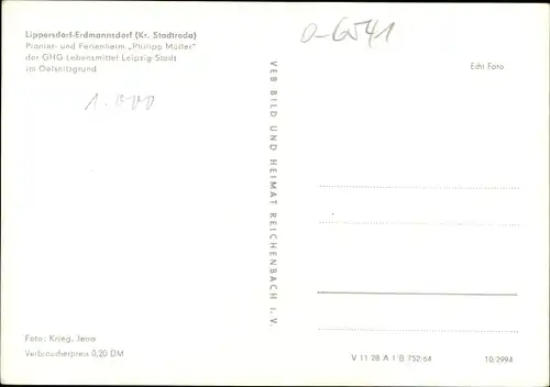 Ak Lippersdorf Erdmannsdorf, Pionier u. Ferienheim Philipp Müller der GHG Lebensmittel Leipzig Stadt