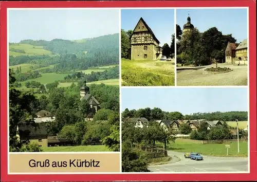 Ak Kürbitz Weischlitz im Vogtland, Salvatorkirche, Kindergarten, Fachwerkhaus, Teilansicht