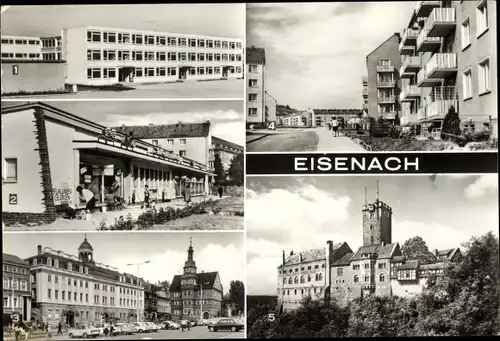 Ak Lutherstadt Eisenach in Thüringen, POS im Neubaugebiet, Schloss, Rathaus am Markt, Wartburg