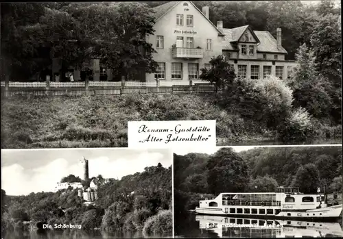 Ak Naumburg an der Saale, Konsum Gaststätte Alter Felsenkeller, Motorschiff Freiheit, Schönburg