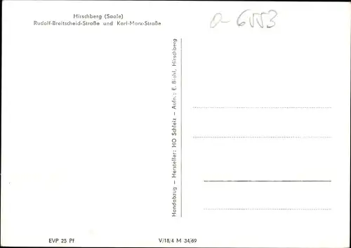 Ak Hirschberg an der Saale, Rudolf-Breitscheid und Karl-Marx-Straße