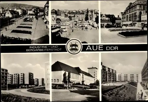 Ak Aue im Erzgebirge Sachsen, Wilhelm-Pieck-Schule, Karl-Marx-Straße, Neubaugebiet Brünlasberg