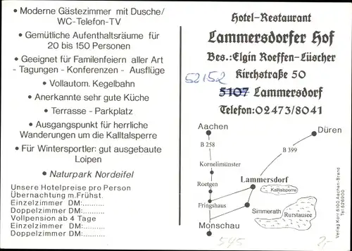 Ak Lammersdorf Simmerath in der Eifel, Hotel-Restaurant Lammersdorfer Hof