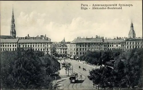 Ak Riga Lettland, Alexander Boulevard, Straßenbahn