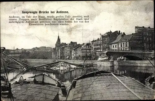 Ak Andenne Wallonien Namur, Gesprengte Brücke, Ruinen