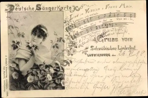 Ak Ludwigsburg in Württemberg, Deutsche Sängerkarte, Frauenportrait, Lied im Volkston v. Franz Mair