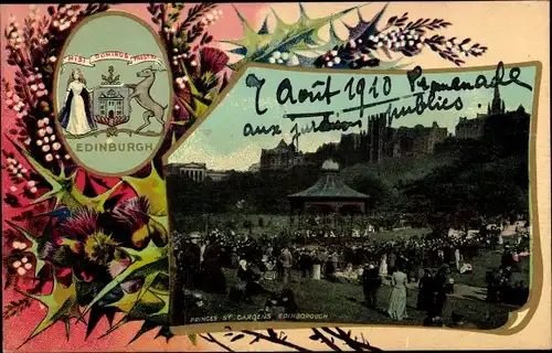 Wappen Ak Edinburgh Schottland, Princes Street Gardens