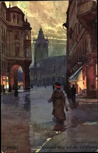 Künstler Ak Setelik, Jaroslav, Praha Prag, Altstädter Ring aus der Langegasse, Regen