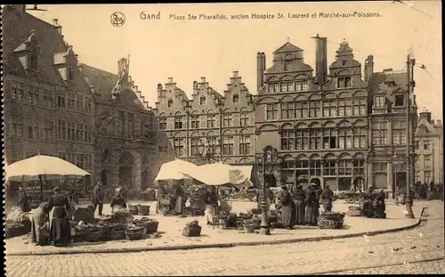 Ak Gand Gent Ostflandern, Place Sainte Pharailde, ancien Hospice Saint Laurent et Marche