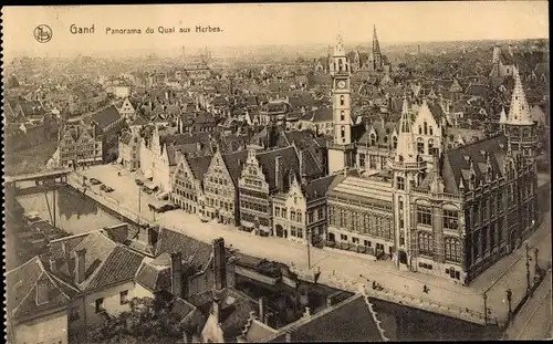 Ak Gand Gent Ostflandern, Panorama du Quai aux Herbes