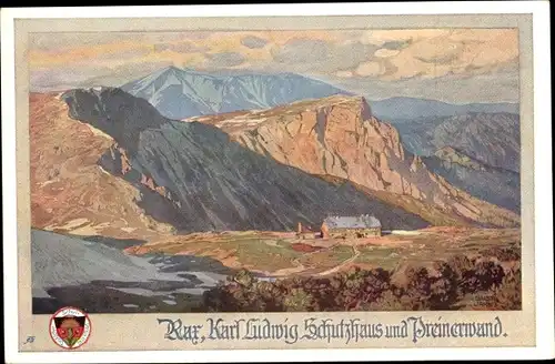 Künstler Ak Jahn, Steiermark, Rar, Karl Ludwig Schutzhaus und Preinerwand, Wappen