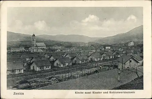 Ak Zenica Senitza Bosnien Herzegowina, Kirche mit Kloster und Kohlenwerkkolonie