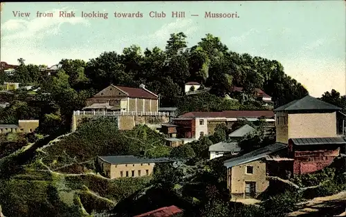 Ak Masuri Mussoori Indien, View from Rink looking towards Club Hill