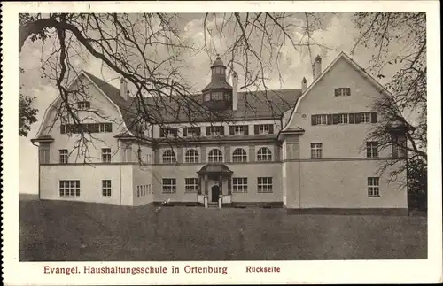 Ak Ortenburg Niederbayern, Ev. Haushaltungsschule, Rückseite
