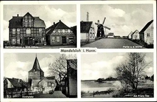 Ak Mandelsloh Neustadt am Rübenberge, Geschäft W. Höhne, Franz See, Kirchplatz, Mühle