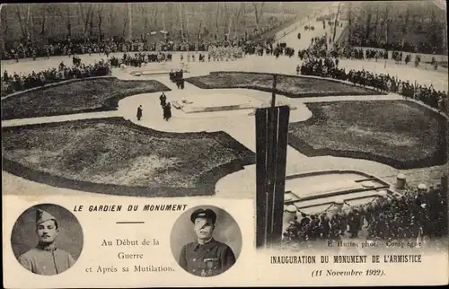 Ak Compiègne Oise, Le Gardien du Monument, Inauguration du Monument de l'Armistice 1922