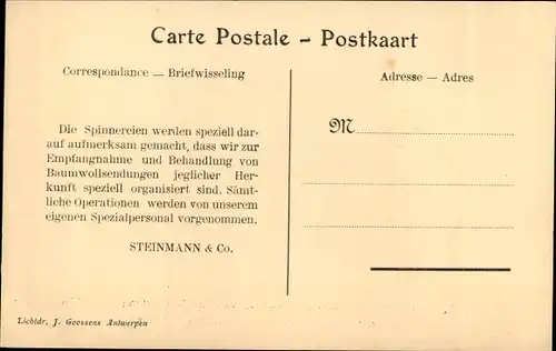 Ak Steinmann & Co. Baumwollabteilung, Empfangnahme und Behandlung von Rohbaumwolle