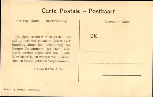 Ak Steinmann & Co. Baumwollabteilung, Empfangnahme und Behandlung von Rohbaumwolle