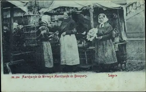 Ak Liège Lüttich Wallonien, Marchande de Grives et Marchande de Bouquets
