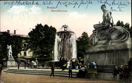Ak Wrocław Breslau Schlesien, Bismarckbrunnen