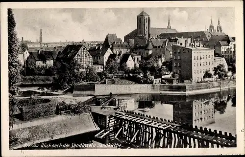 Ak Wrocław Breslau Schlesien, Blick nach der Sandinsel und Sandkirche