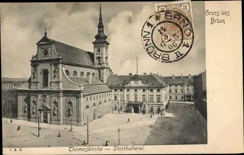 Ak Brno Brünn Südmähren, Thomaskirche und Statthalterei