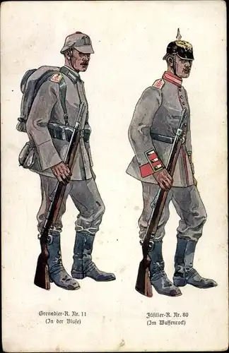 Ak Deutschlands Armee in feldgrauer Uniform, Grenadier Rgt. Nr. 11, Füssilier Rgt. Nr. 80