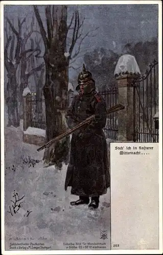 Lied Künstler Ak Steh' ich in finstrer Mitternacht, deutscher Wachsoldat in Uniform