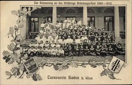 Passepartout Ak Baden in Niederösterreich, Turnverein, 50jh Gründungsfest 1912
