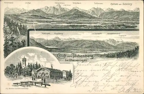 Litho Oberwarngau Warngau, Panorama vom Taubenberg, Kampenwand, Schliersee, Rote Wand