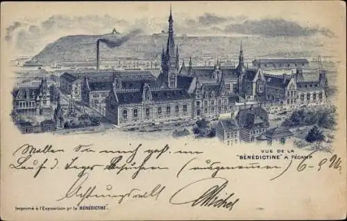 Litho Fécamp Seine Maritime, Vue de la Benedictine, Distillerie