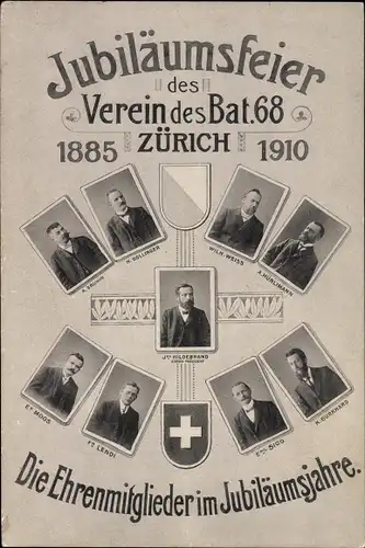 Ak Zürich Stadt Schweiz, Jubiläumsfeier des Vereins des Bat. 68 1910, Ehrenmitglieder