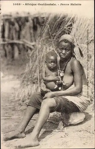 Ak Afrique Occidentale, Femme Malinkee, Frau mit Kind