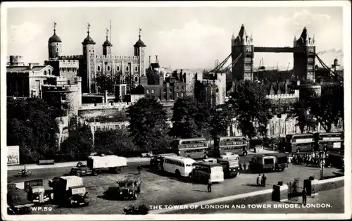 Ak London England, Tower of London and Tower Bridge