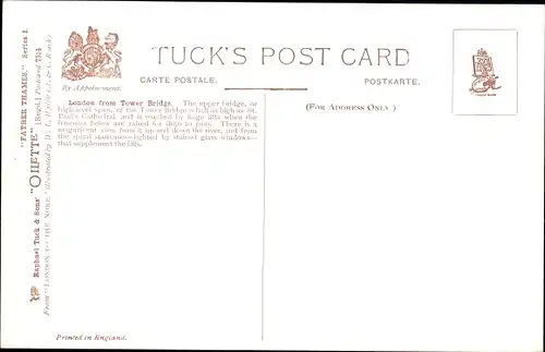 Künstler Ak London City, London from the Tower Bridge, Tuck, Father Thames, No. 7514