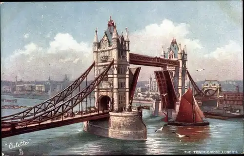 Künstler Ak London City, View of the opened Tower Bridge