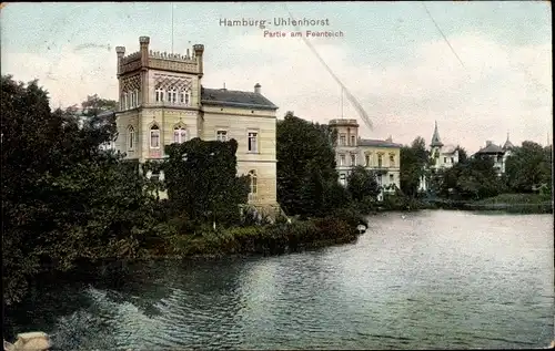 Ak Hamburg Nord Uhlenhorst, Partie am Feenteich, Villen am Ufer