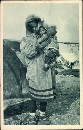 Ak Mission de ND de Lourdes sur le cercle arctique, Maman et son bébé, Inuiten, Mutter mit Kind