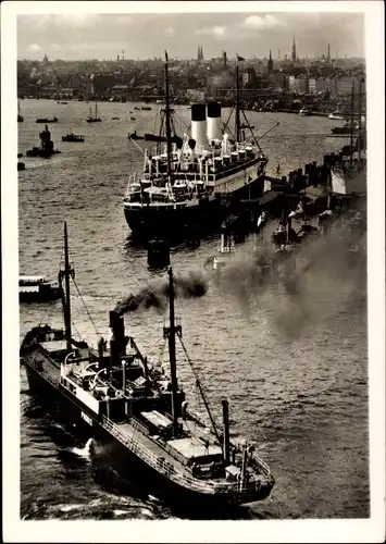 Ak Hamburg Mitte Altstadt, Hafen, Dampfer, Blick auf die Stadt