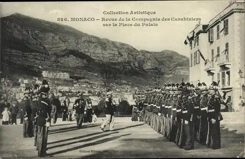 Ak Monaco, Revue de la Compagnie des Carabiniers sur la Place du Palais, Wache