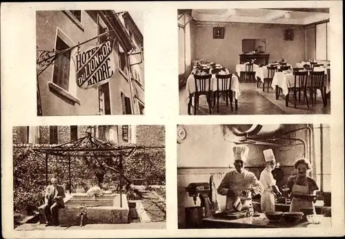 Ak Buis-les-Baronnies Drome Frankreich, Hotel du Lion D'Or, Speisesaal, Küche, Park