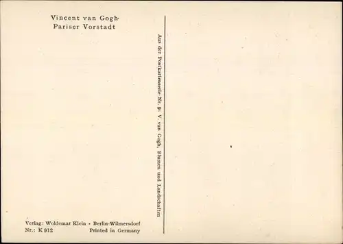 Künstler Ak Vincent van Gogh, Pariser Vorstadt